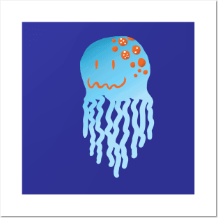 Cute Awkward Smiling Jellyfish with Orange Spots Posters and Art